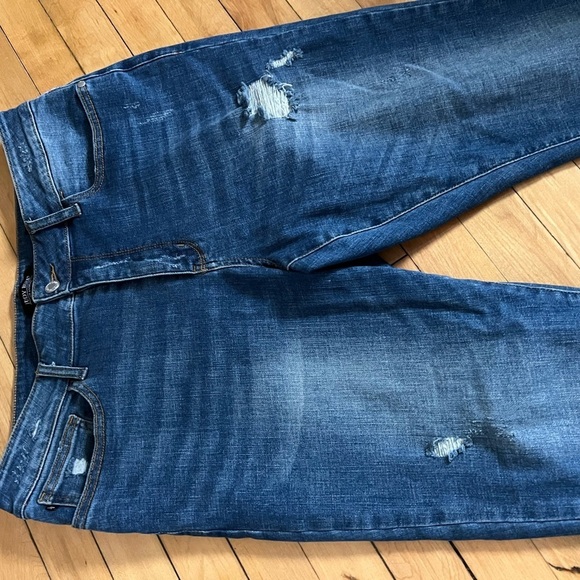 Judy Blue raw hem distressed skinny fit dark wash blue jeans - Picture 6 of 8